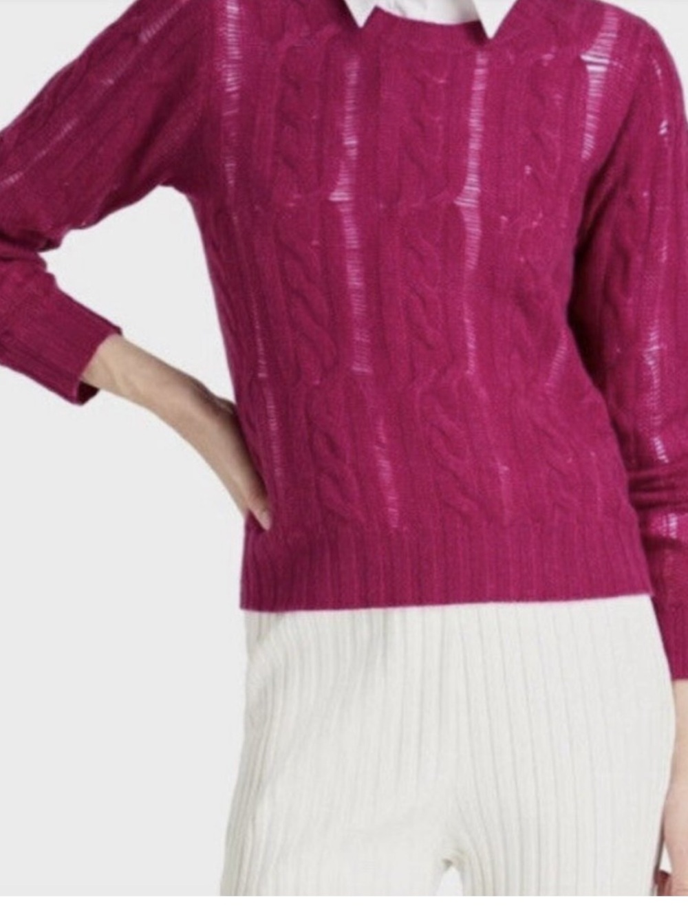 NAADAM Women’s Large Cashmere Fuchsia Open Knit Crew Neck Fitted Sweater